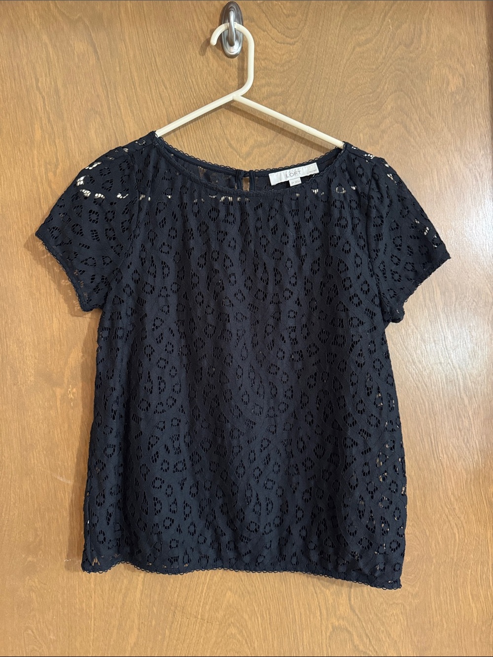 LOFT Black Eyelet Lace Short Sleeve Top